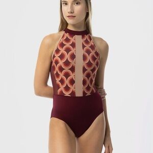 NWOT Suffolk Dance Lola Collection Mock Turtleneck Leotard, Burgundy | Medium